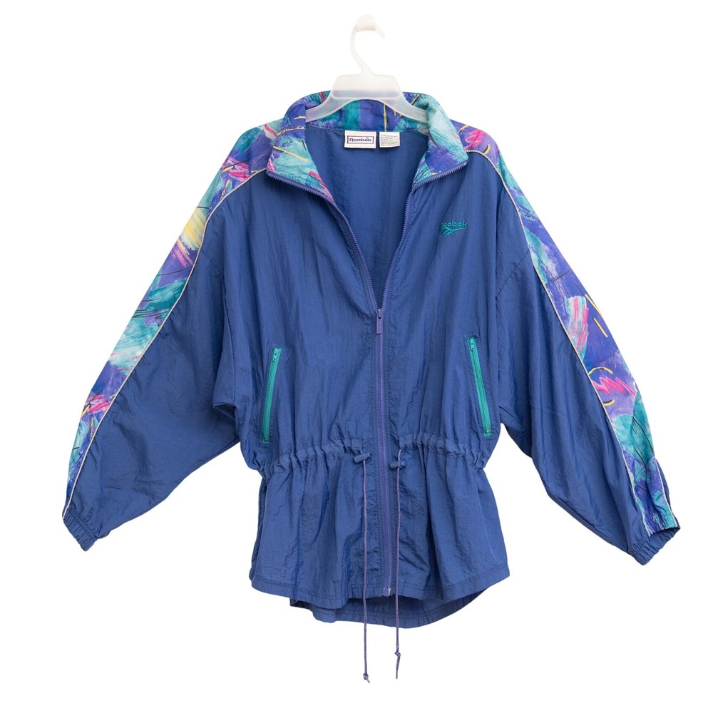 Reebok Windbreaker VTG 90s Y2K Sz M Colorblock Pastel Abstract HipHop Athleisure